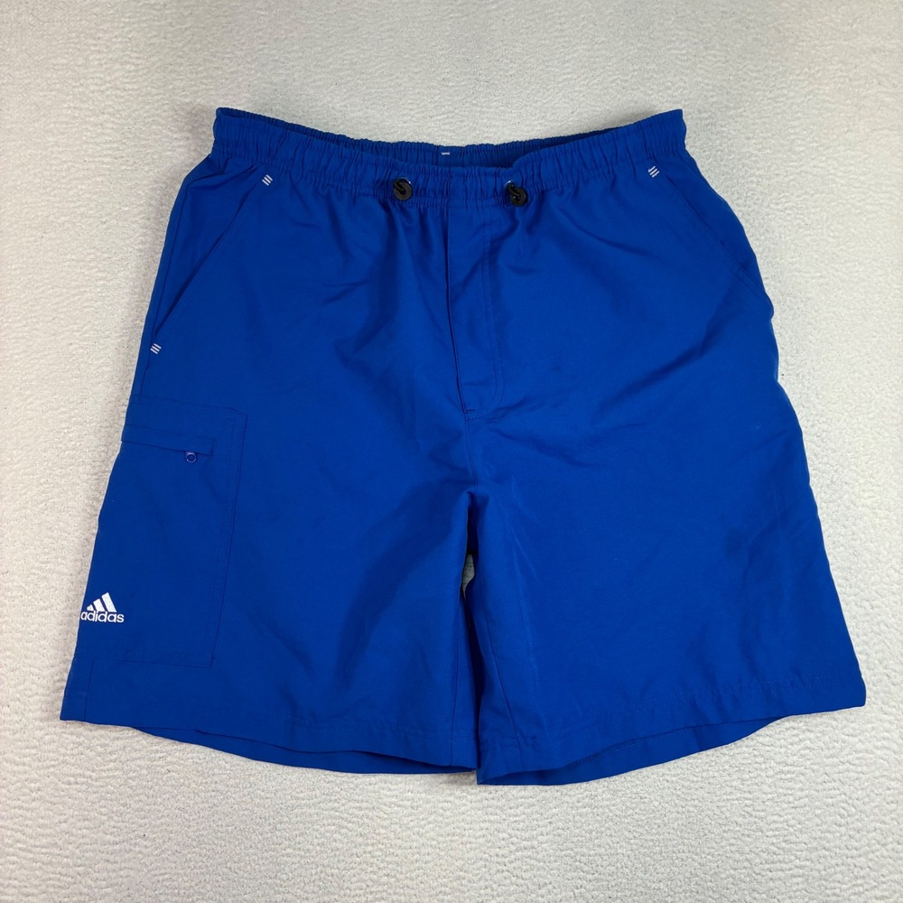 Vintage Adidas Baggy Shorts Men M Blue Board Shorts Swim Trunks Beach Drawstring